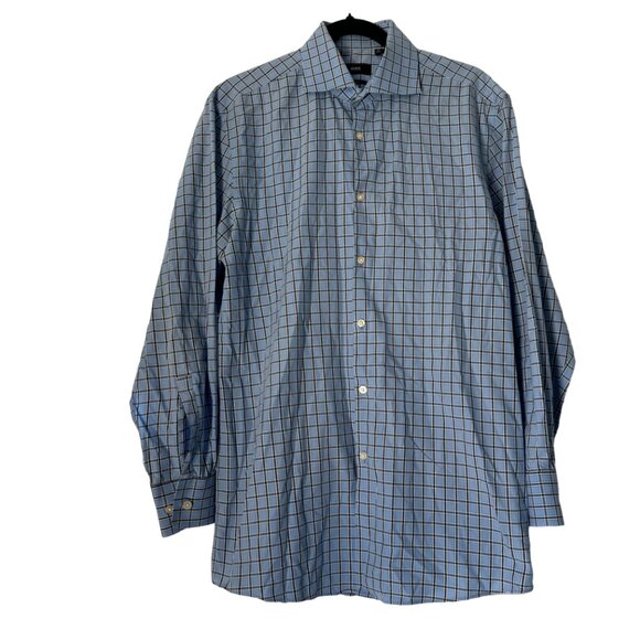 Hugo Boss Other - Boss Hugo Boss Men's Sharp Fit Blue Checkered Cotton Dress Shirt, Size 16 32/33